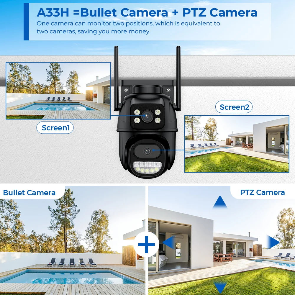 BESDER PTZ 8MP Wifi Camera Dual Screen Auto Tracking Color Night Vision Outdoor CCTV Camera IP 4K Security Protection iCSee App