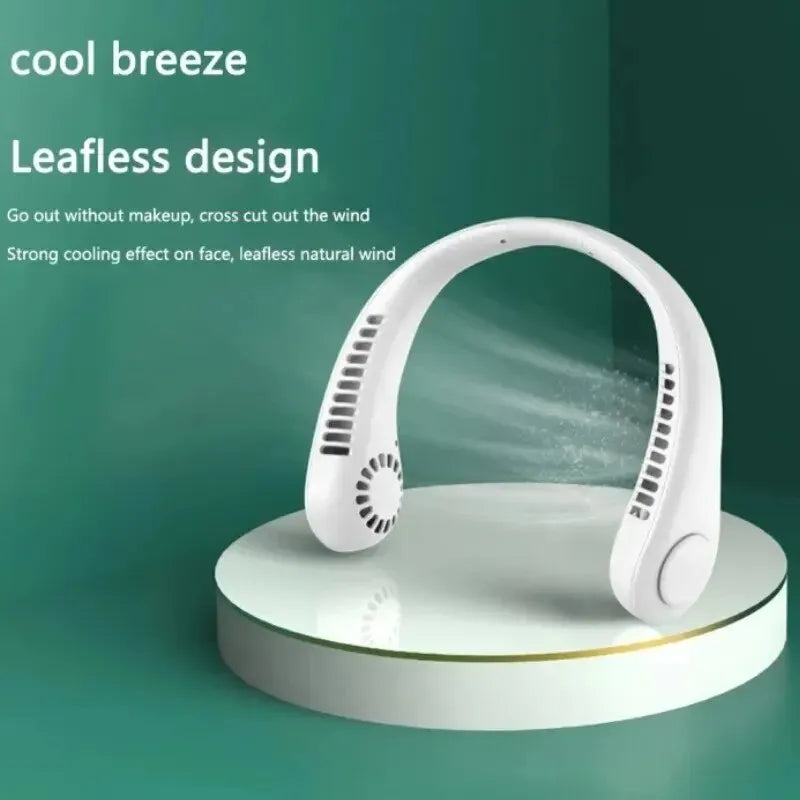 2024 1200mAh New Mini Neck Mounted Fan Portable Bladeless Neck Rechargeable Air Cooler 3 Speed Mini Summer Sports Fan Outdoor